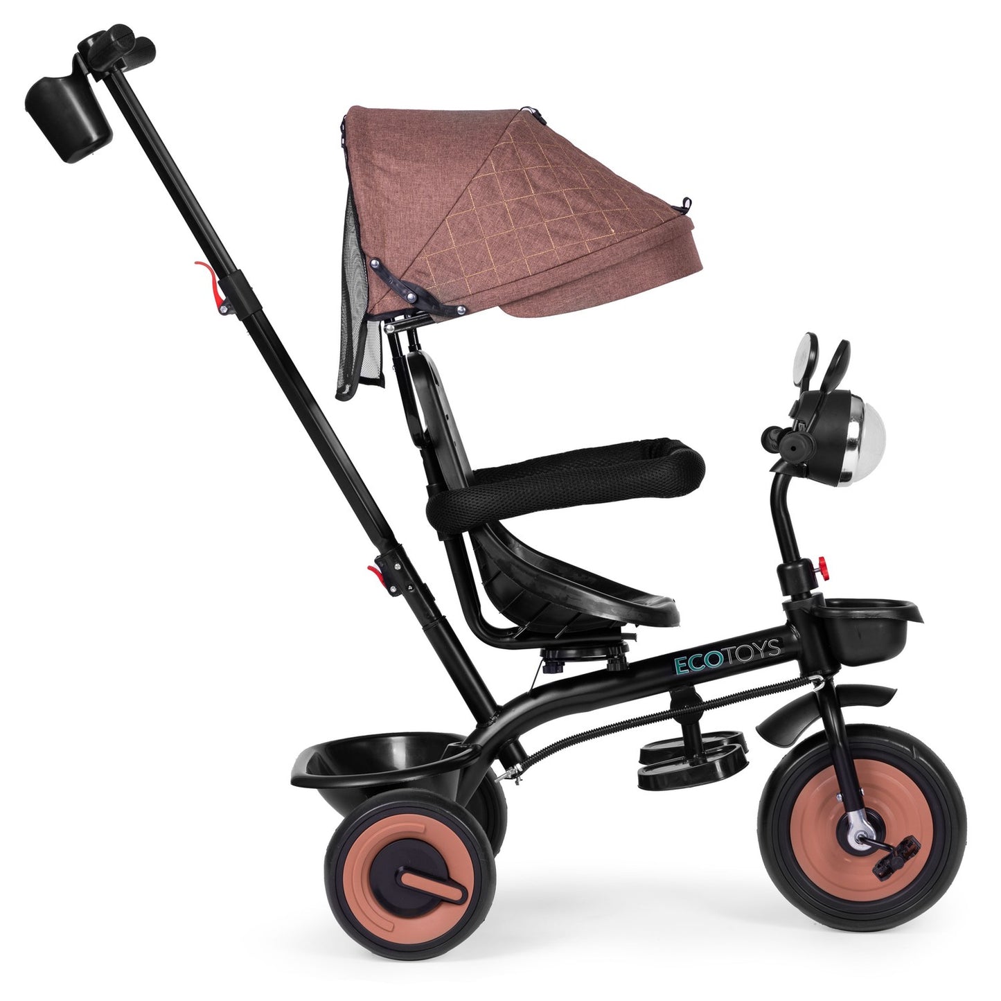 3-in-1 tricycle stroller for children with swivel seat, canopy, brown, ECOTOYS