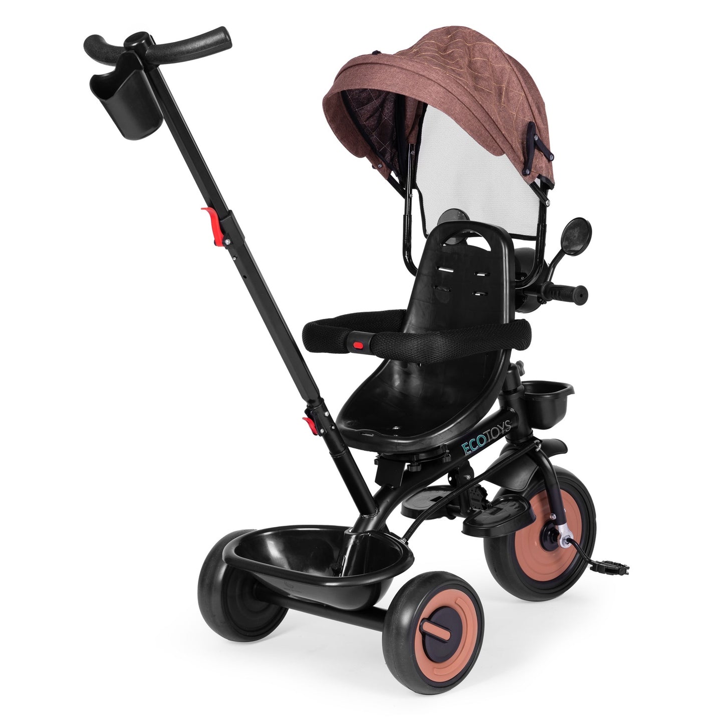 3-in-1 tricycle stroller for children with swivel seat, canopy, brown, ECOTOYS