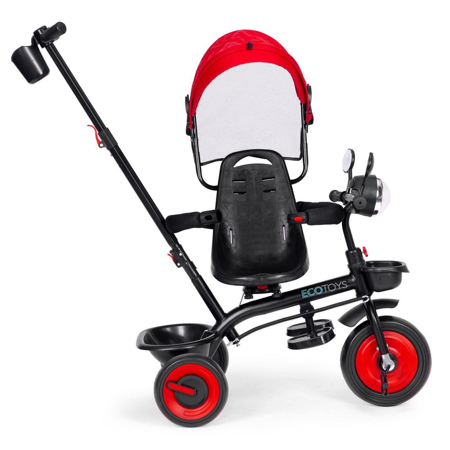 3-in-1 tricycle stroller for children with swivel seat, canopy, red, ECOTOYS