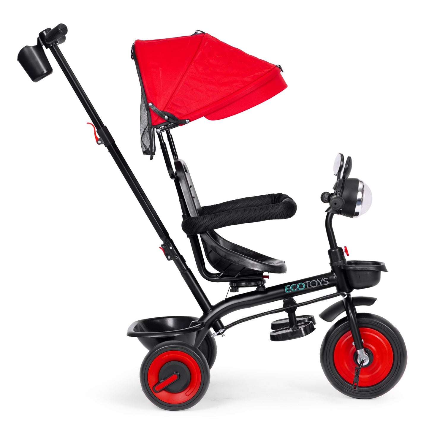 3-in-1 tricycle stroller for children with swivel seat, canopy, red, ECOTOYS