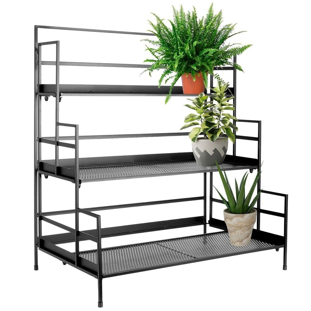 3-level Flower Stand in Black Metal for Indoors & Outdoors