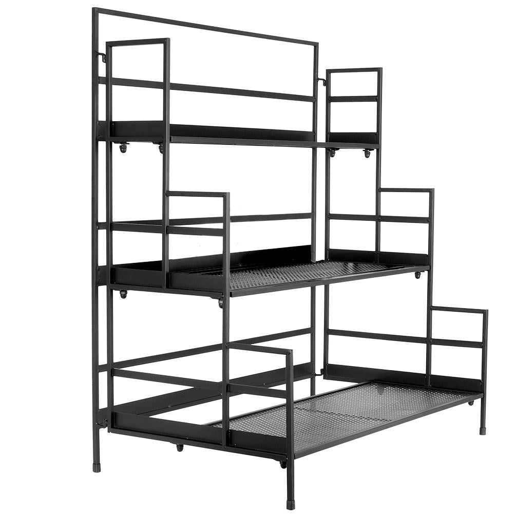 3-level Flower Stand in Black Metal for Indoors & Outdoors