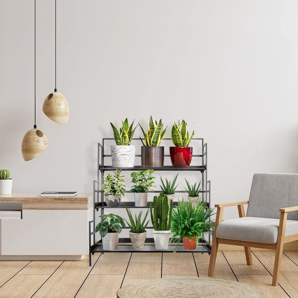 3-level Flower Stand in Black Metal for Indoors & Outdoors