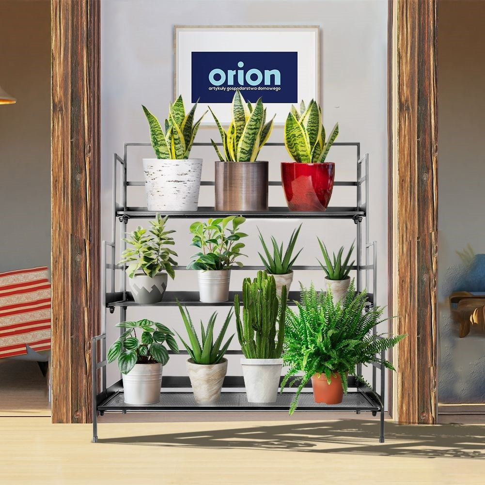 3-level Flower Stand in Black Metal for Indoors & Outdoors