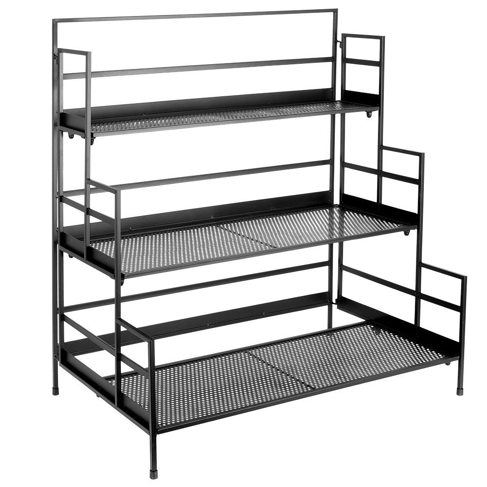 3-level Flower Stand in Black Metal for Indoors & Outdoors