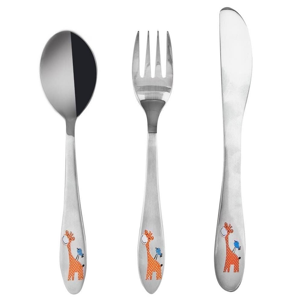 3-piece children's cutlery set with giraffe motif in stainless steel