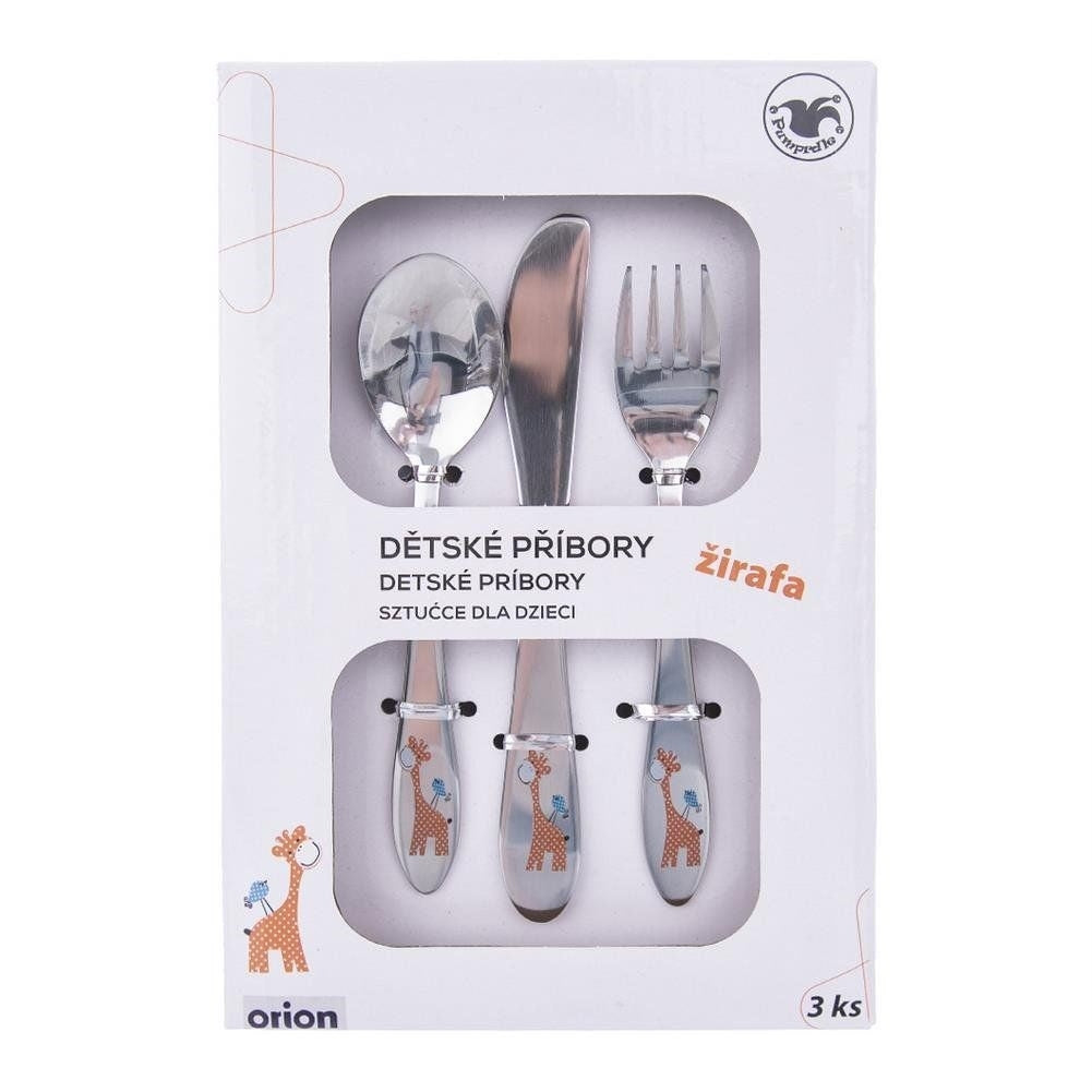 3-piece children's cutlery set with giraffe motif in stainless steel