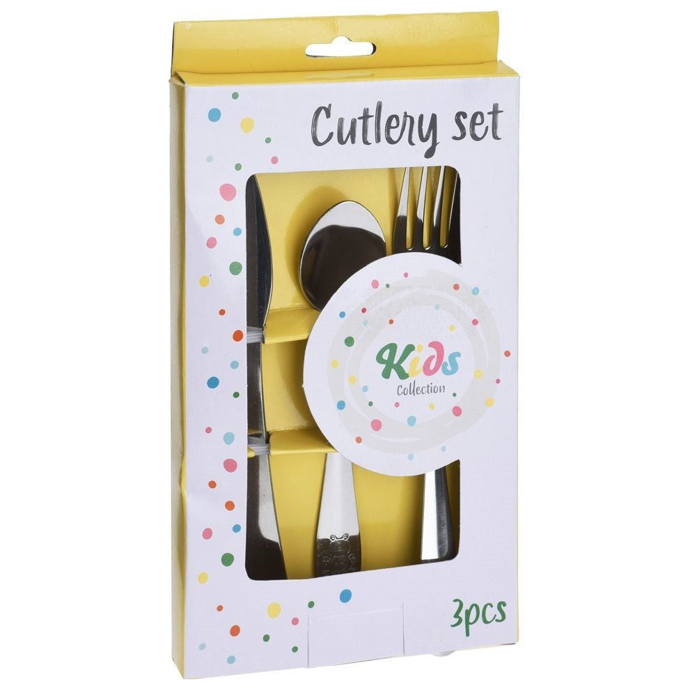3-piece children's cutlery with butterfly decoration in stainless steel