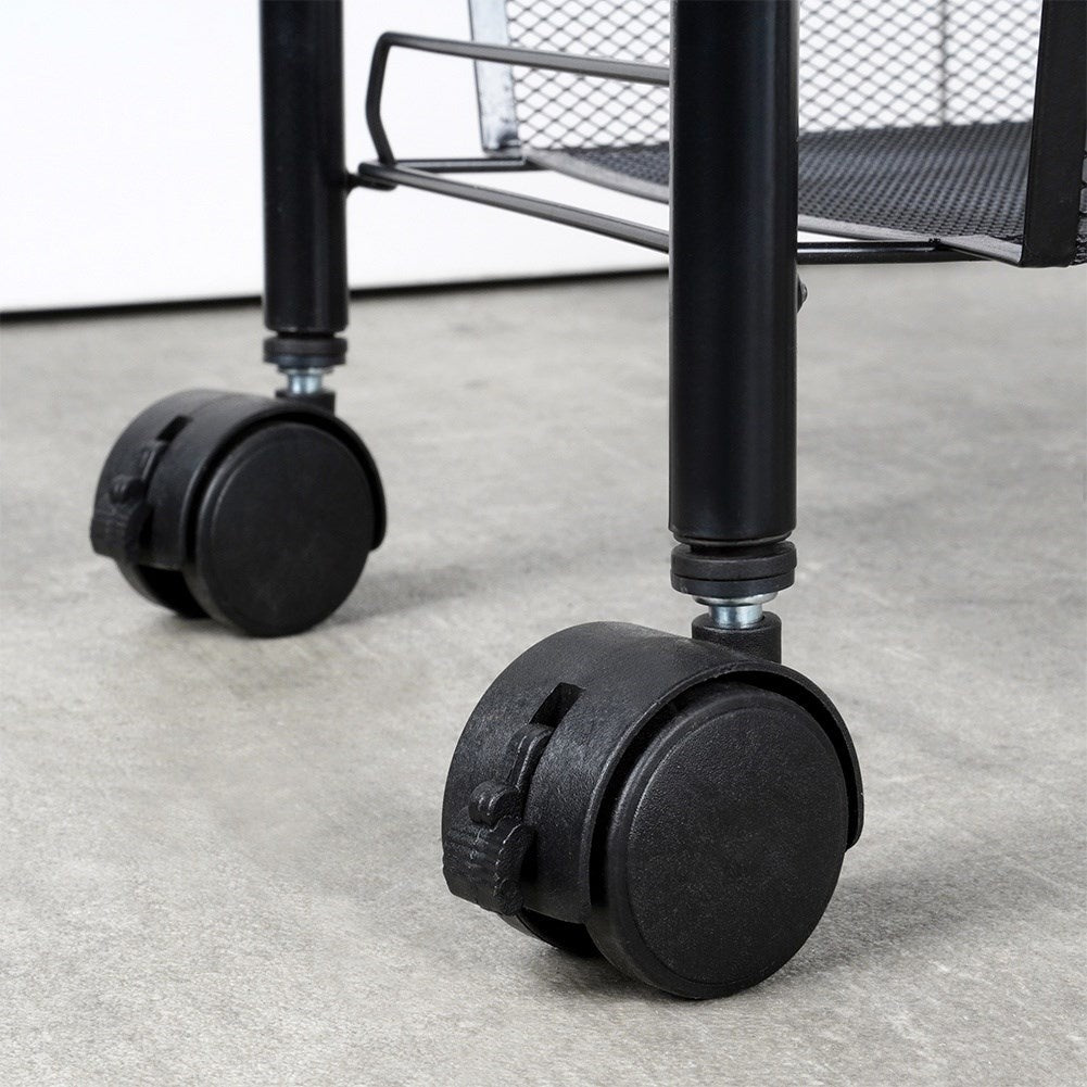 3-tier black metal trolley on wheels for home & office