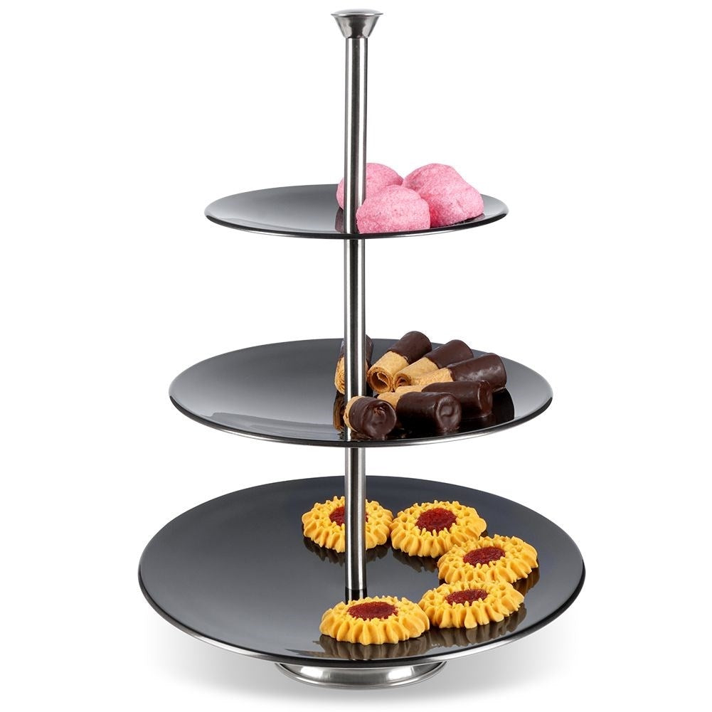 3-tier cake dish in black stainless steel for delicacies
