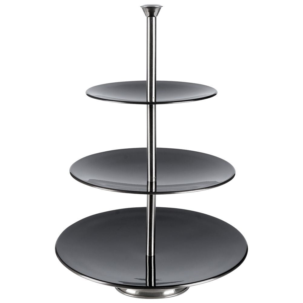 3-tier cake dish in black stainless steel for delicacies