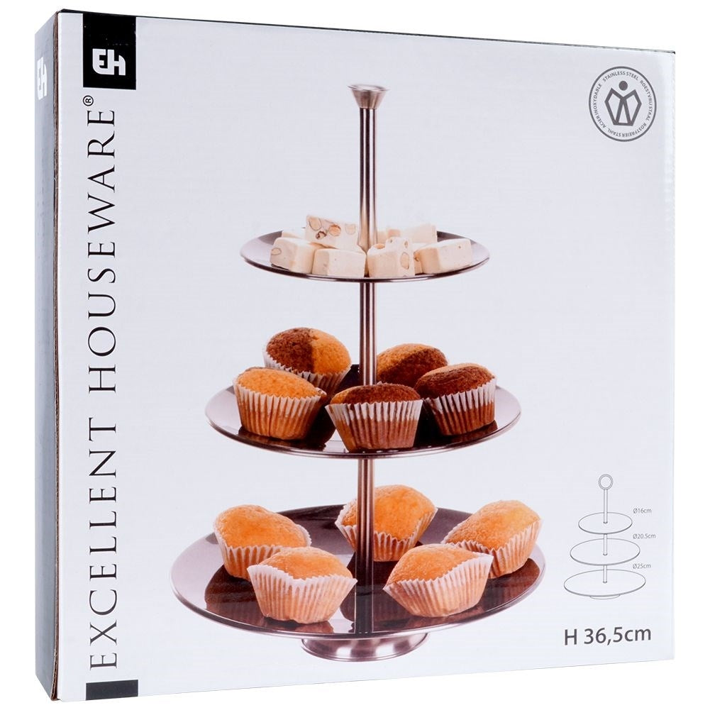 3-tier cake dish in black stainless steel for delicacies
