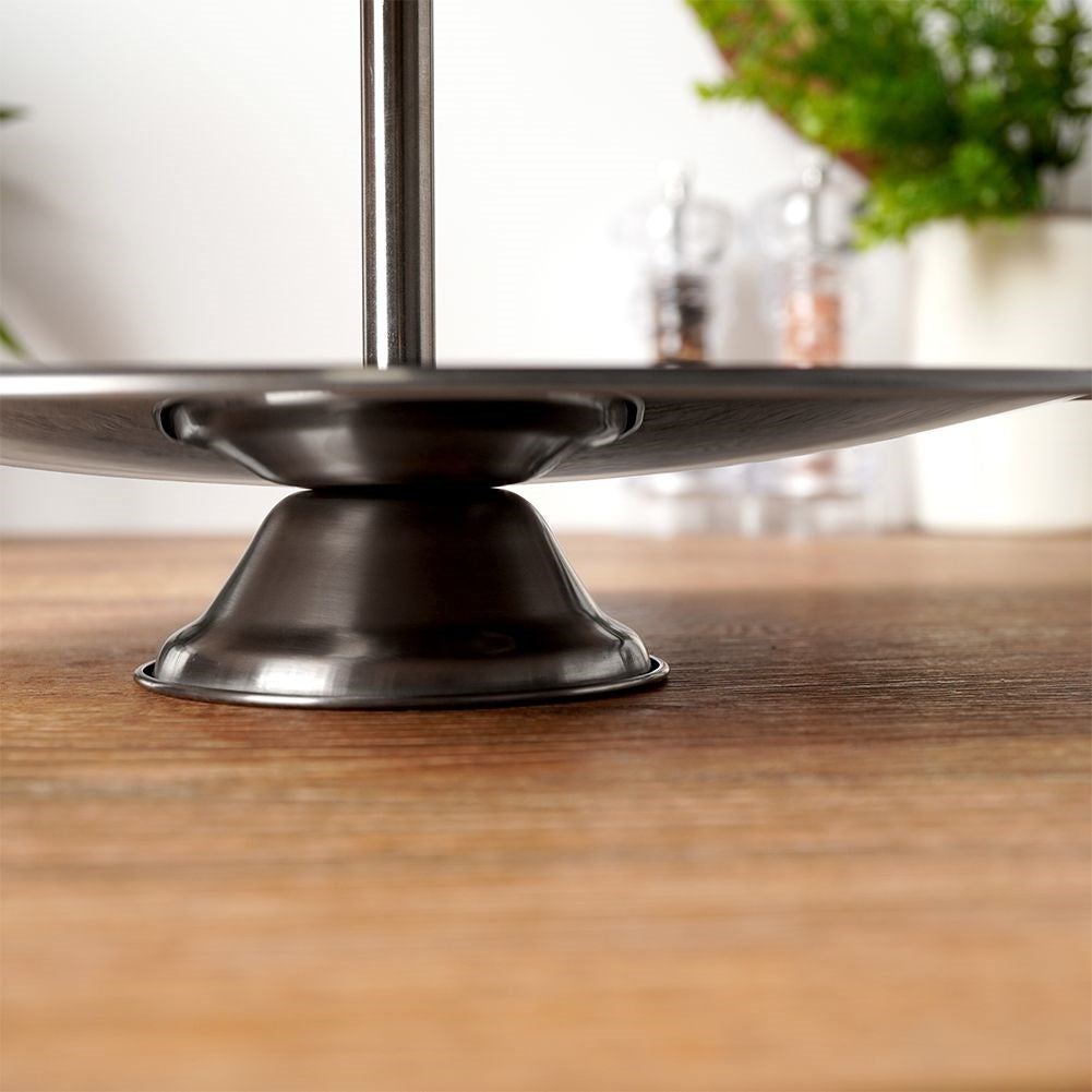 3-tier cake dish in black stainless steel for delicacies