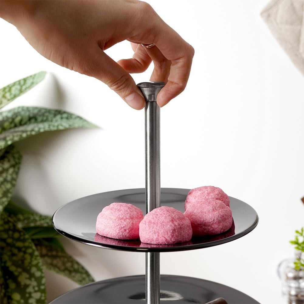 3-tier cake dish in black stainless steel for delicacies