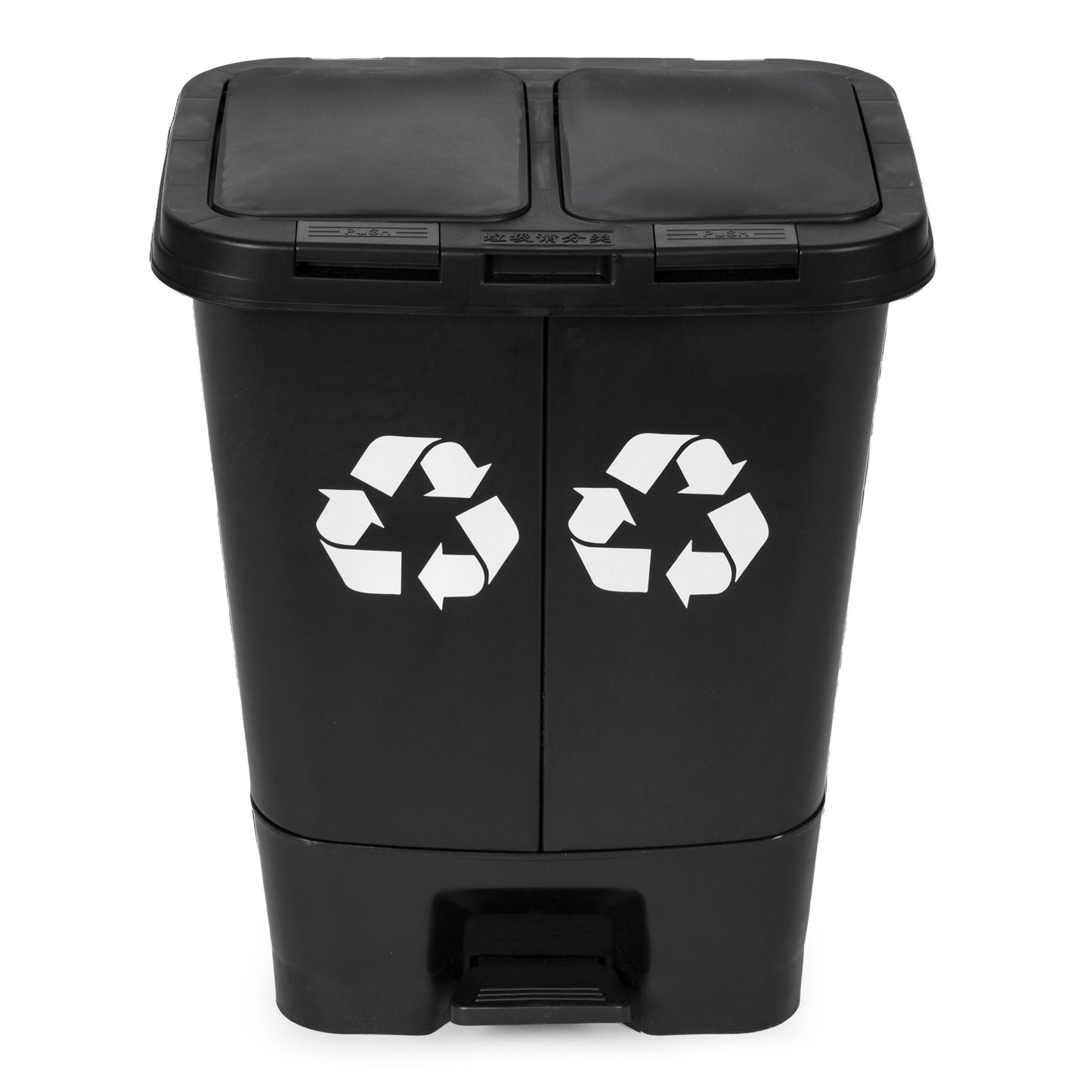 40L Dual Compartment Trash Can – Black, Pedal Open