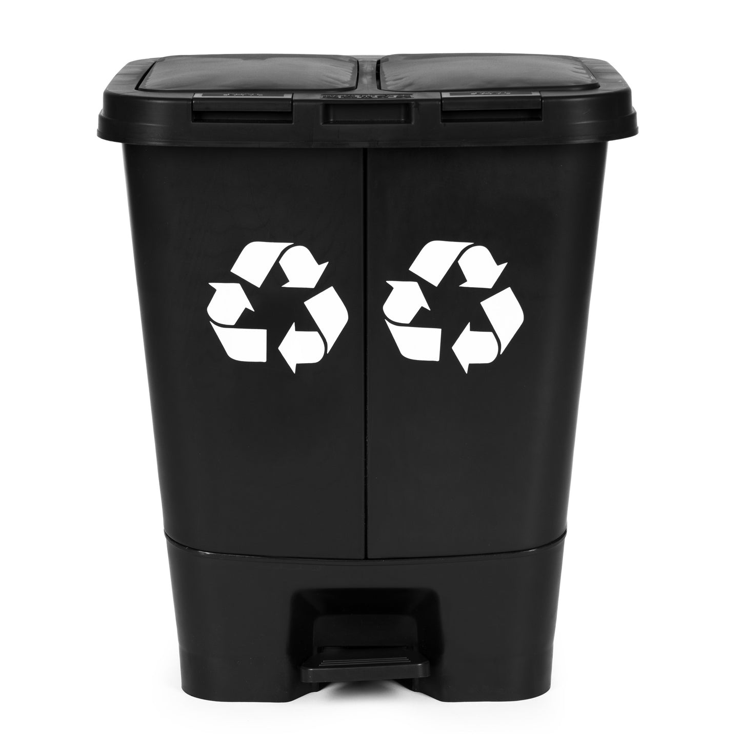 40L Dual Compartment Trash Can – Black, Pedal Open