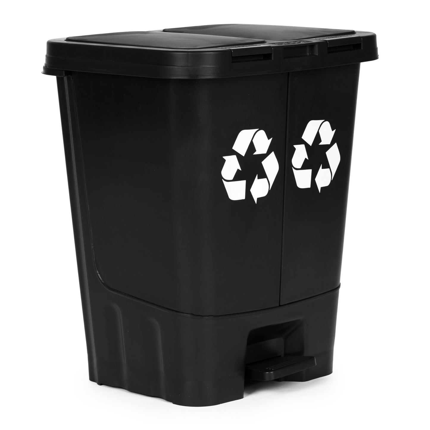 40L Dual Compartment Trash Can – Black, Pedal Open