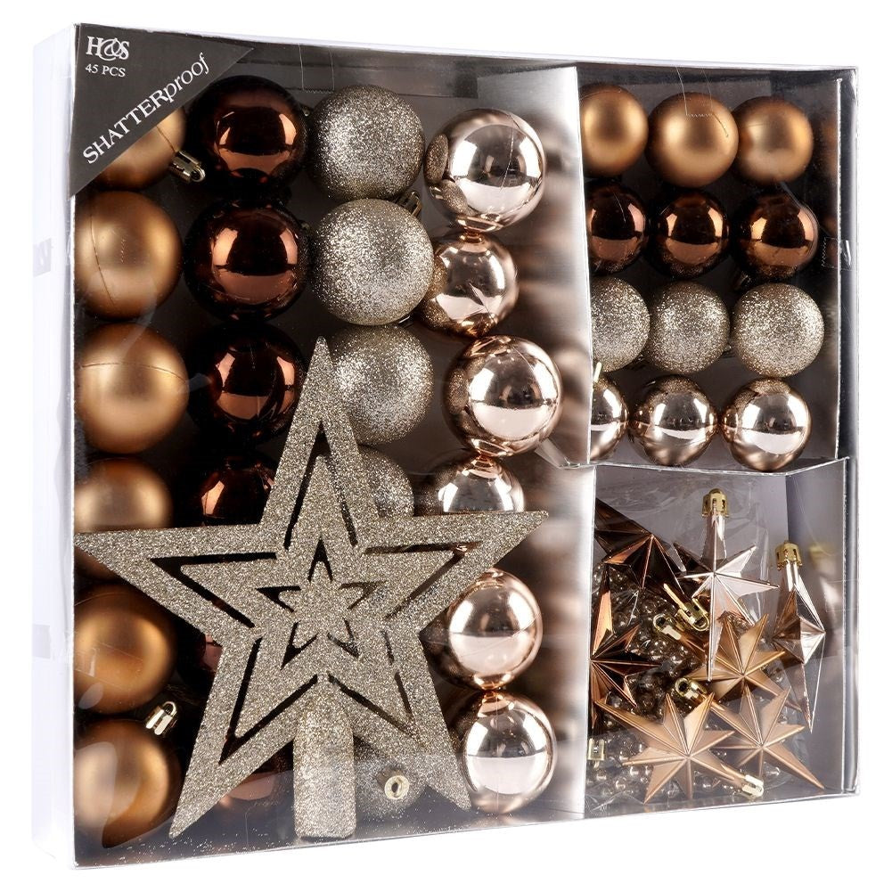 45-piece Set with Unbreakable Christmas Baubles and Star
