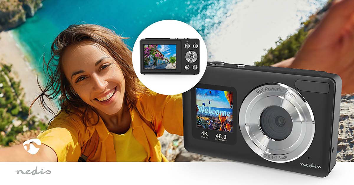 4K Dual Screen Digital Camera, 48MP, 18x Zoom, Black