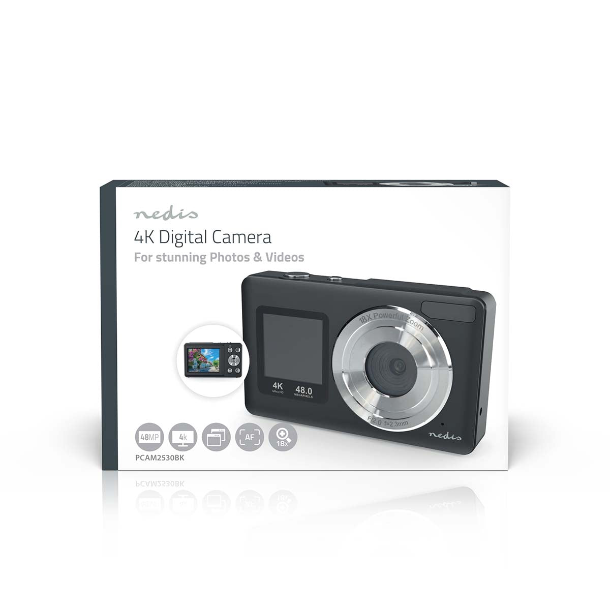 4K Dual Screen Digital Camera, 48MP, 18x Zoom, Black