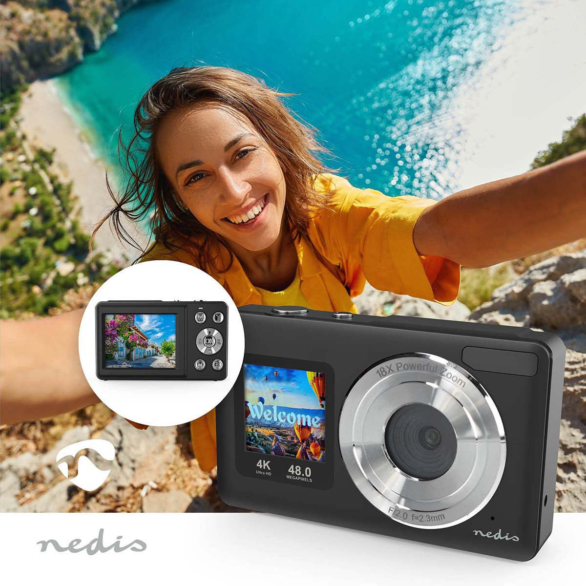 4K Dual Screen Digital Camera, 48MP, 18x Zoom, Black