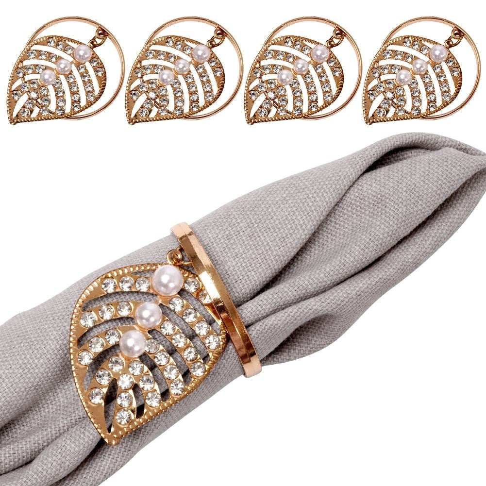 4 Napkin Rings 4 cm in Gold with Strass & Pearls