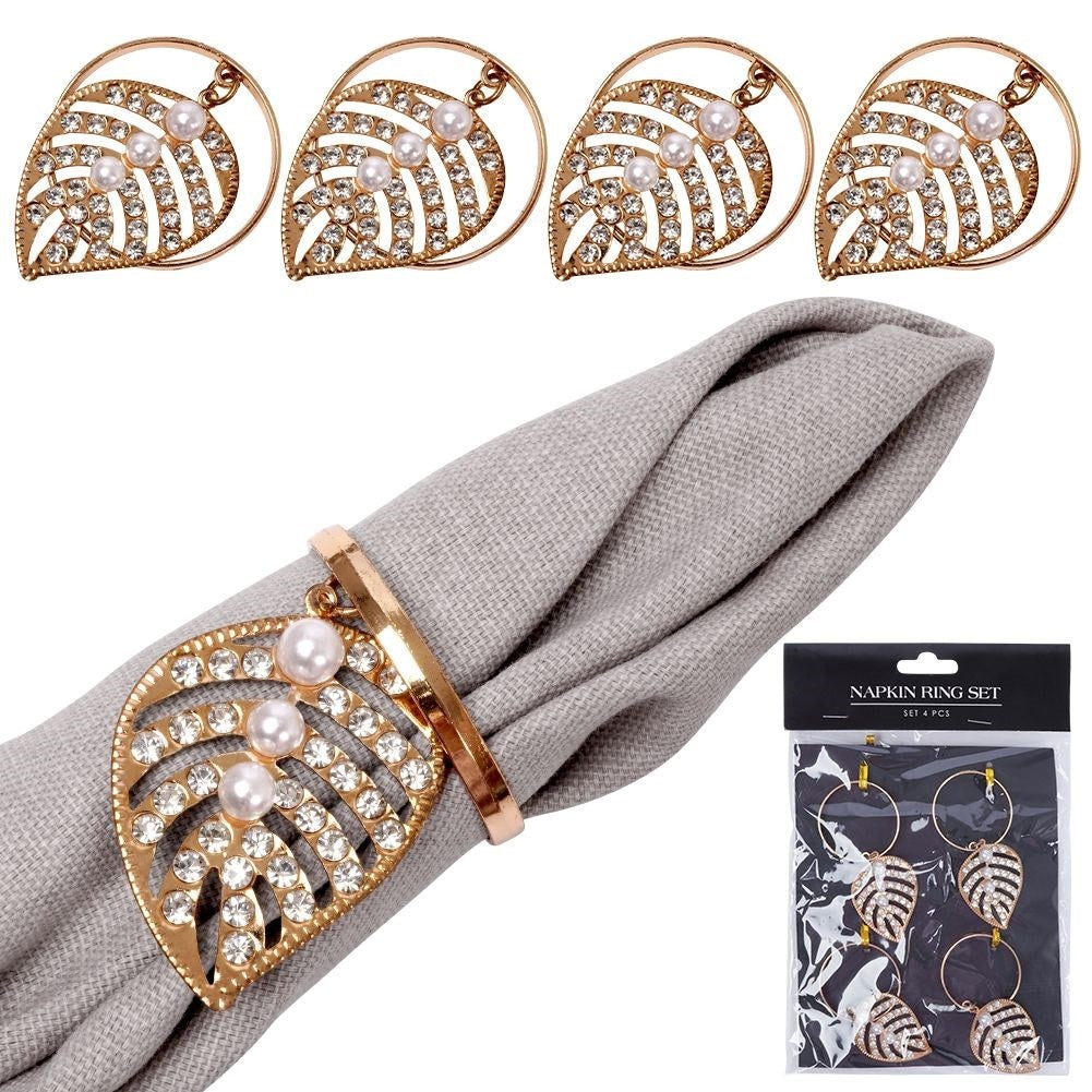 4 Napkin Rings 4 cm in Gold with Strass & Pearls