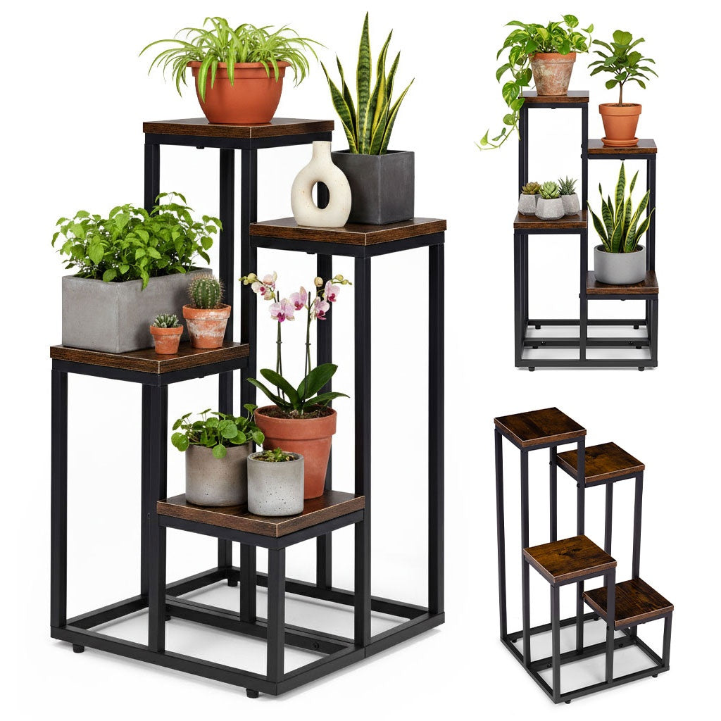 4-Shelf Loft-Style Plant Stand, Steel and Chipboard