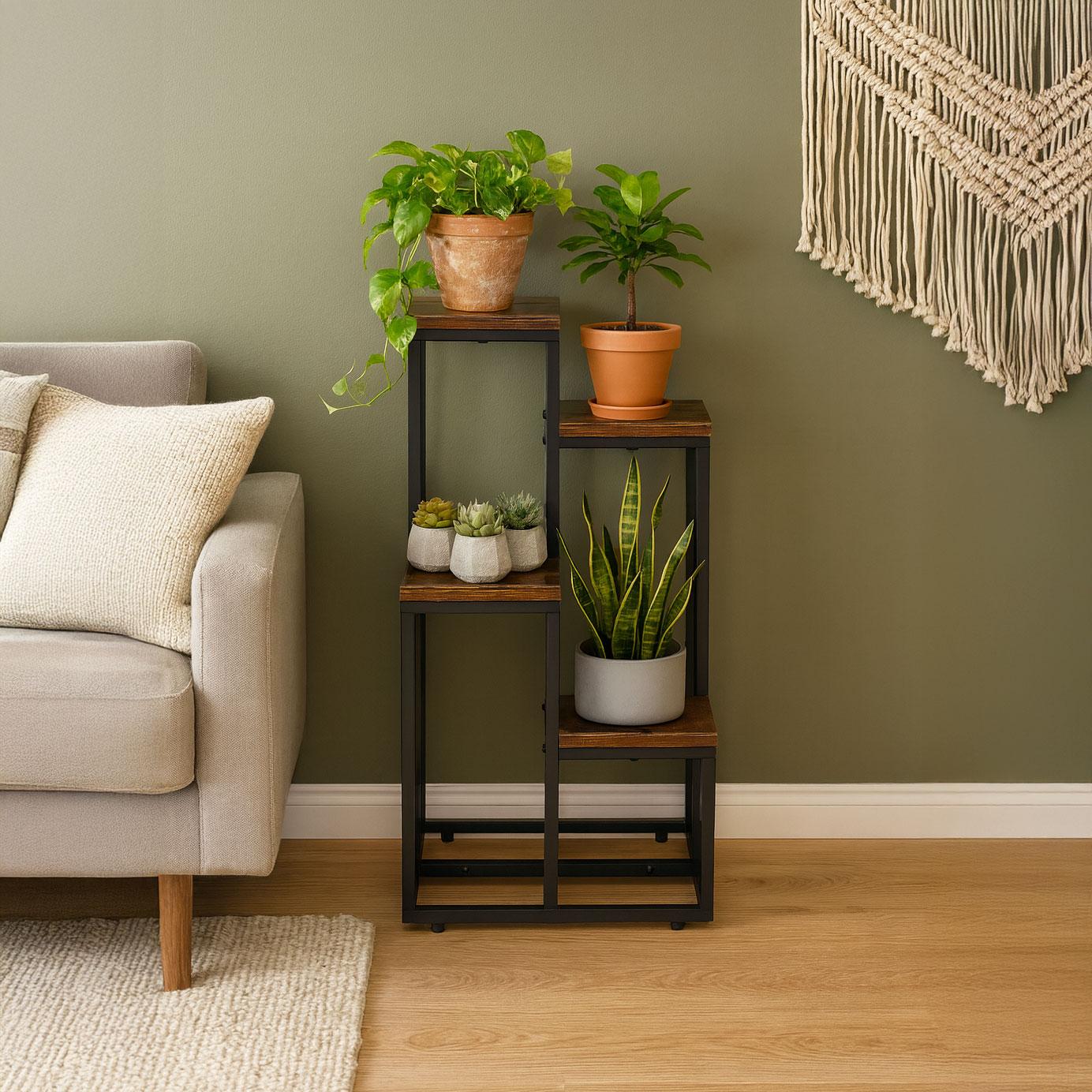 4-Shelf Loft-Style Plant Stand, Steel and Chipboard