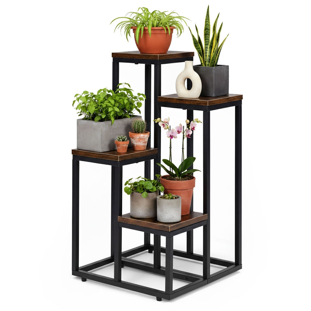 4-Shelf Loft-Style Plant Stand, Steel and Chipboard