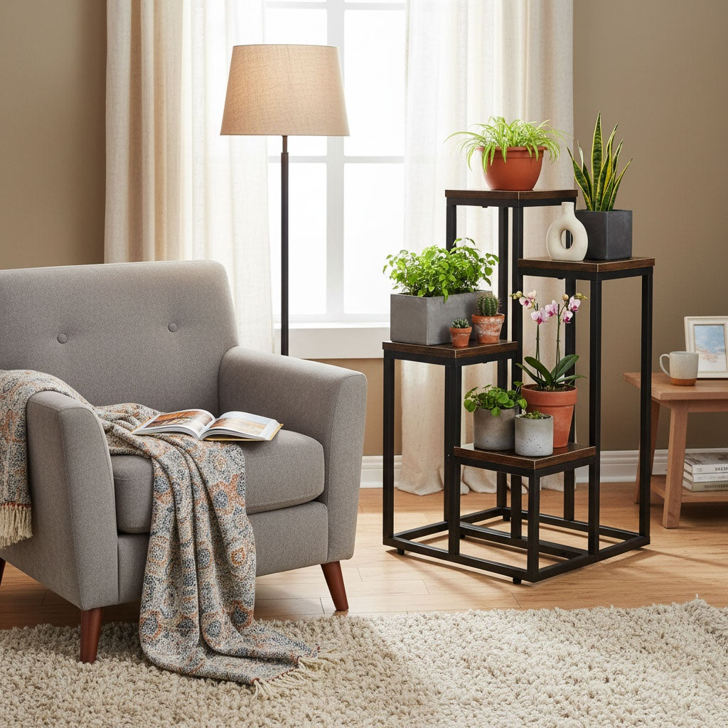 4-Shelf Loft-Style Plant Stand, Steel and Chipboard