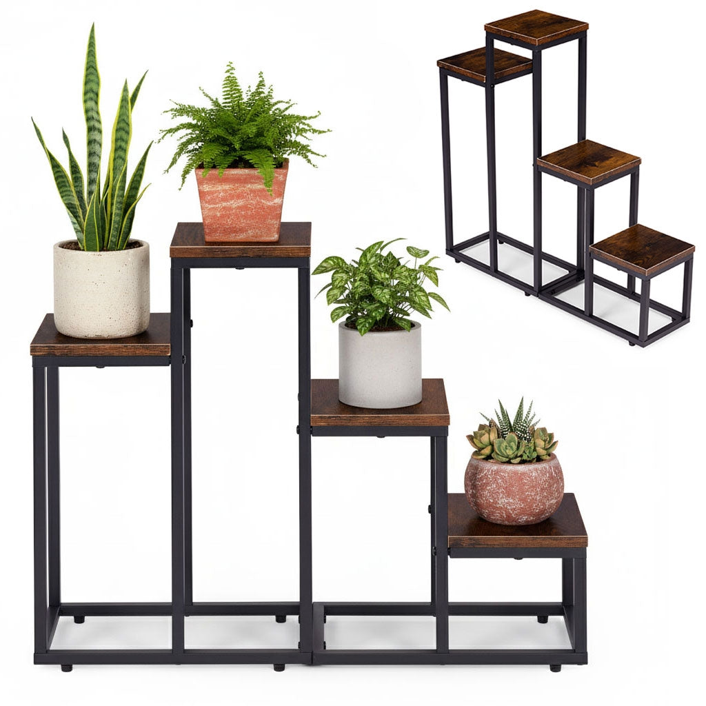 4-Tier Steel Plant Stand with Chipboard Shelves