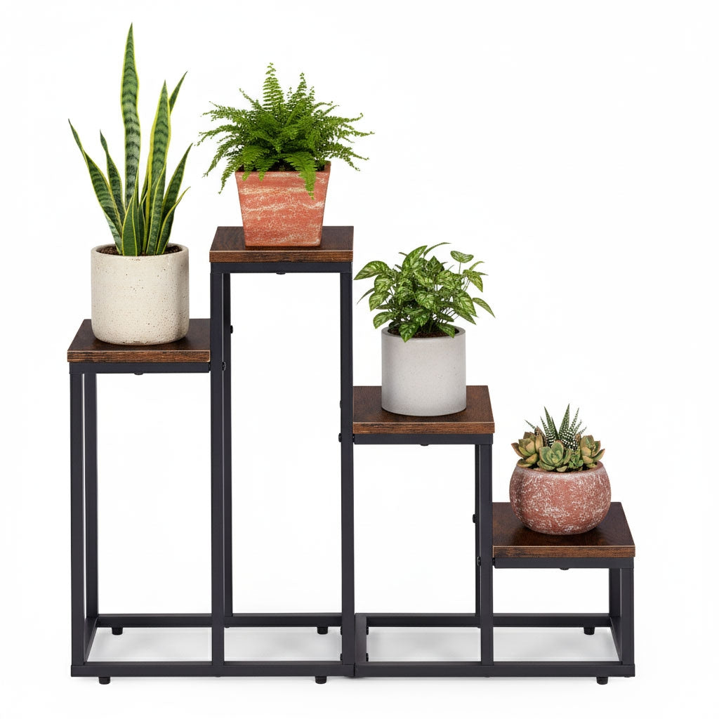 4-Tier Steel Plant Stand with Chipboard Shelves