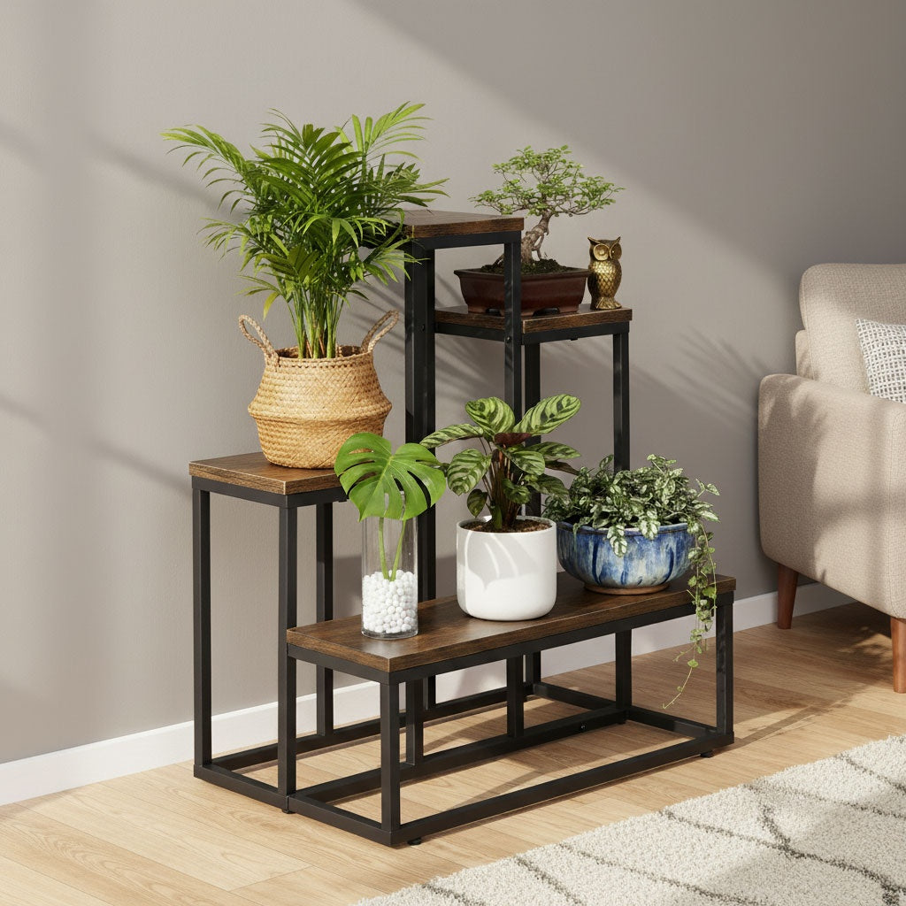 4-Tier Steel Plant Stand with Chipboard Shelves