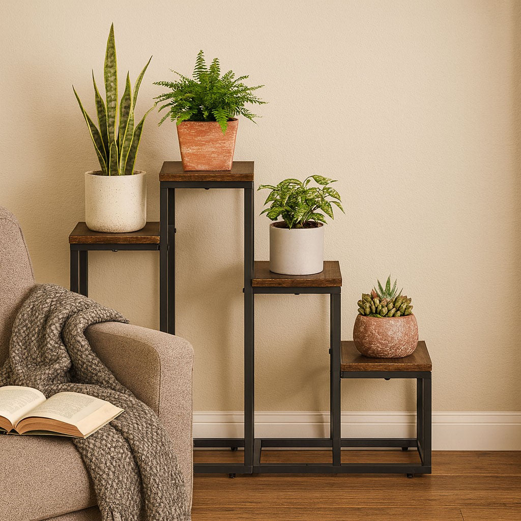 4-Tier Steel Plant Stand with Chipboard Shelves