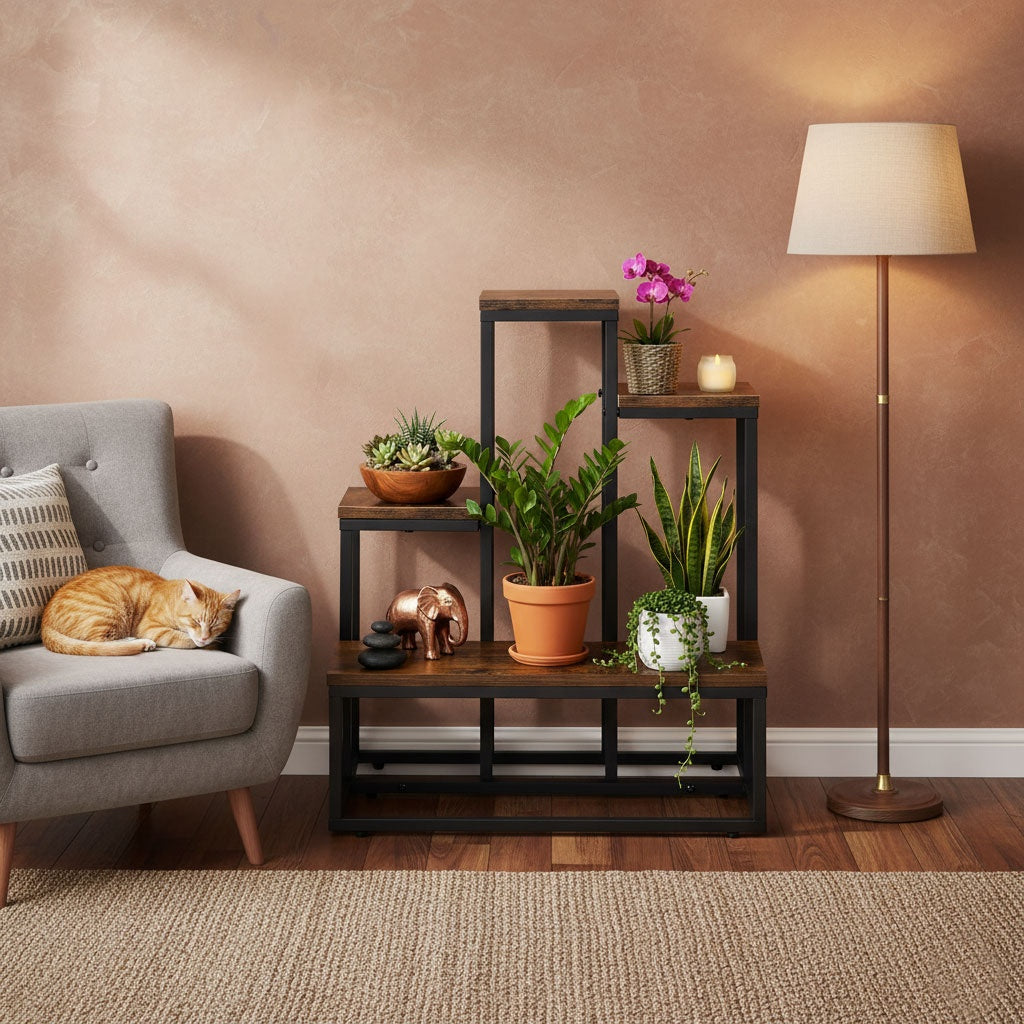 4-Tier Steel Plant Stand with Chipboard Shelves