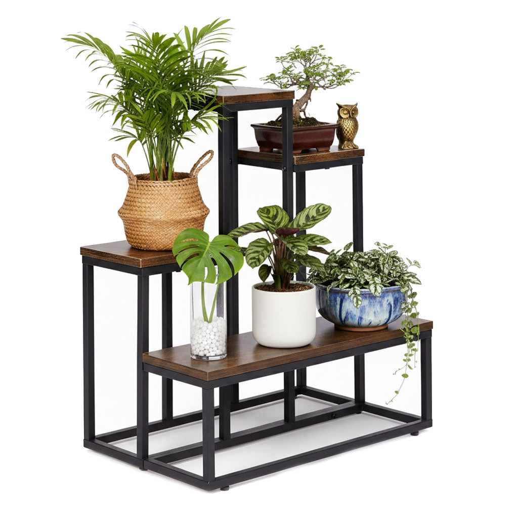 4-Tier Steel Plant Stand with Chipboard Shelves