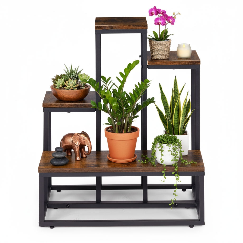 4-Tier Steel Plant Stand with Chipboard Shelves
