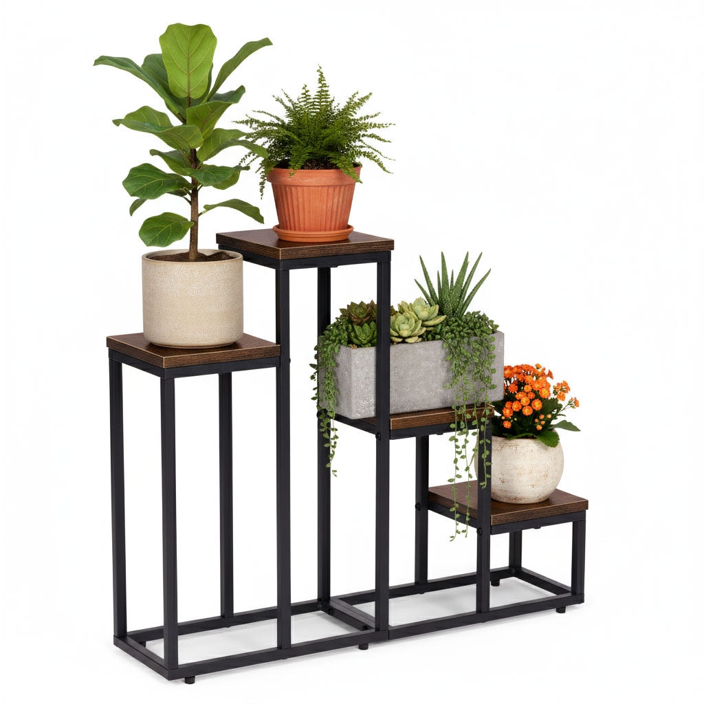 4-Tier Steel Plant Stand with Chipboard Shelves