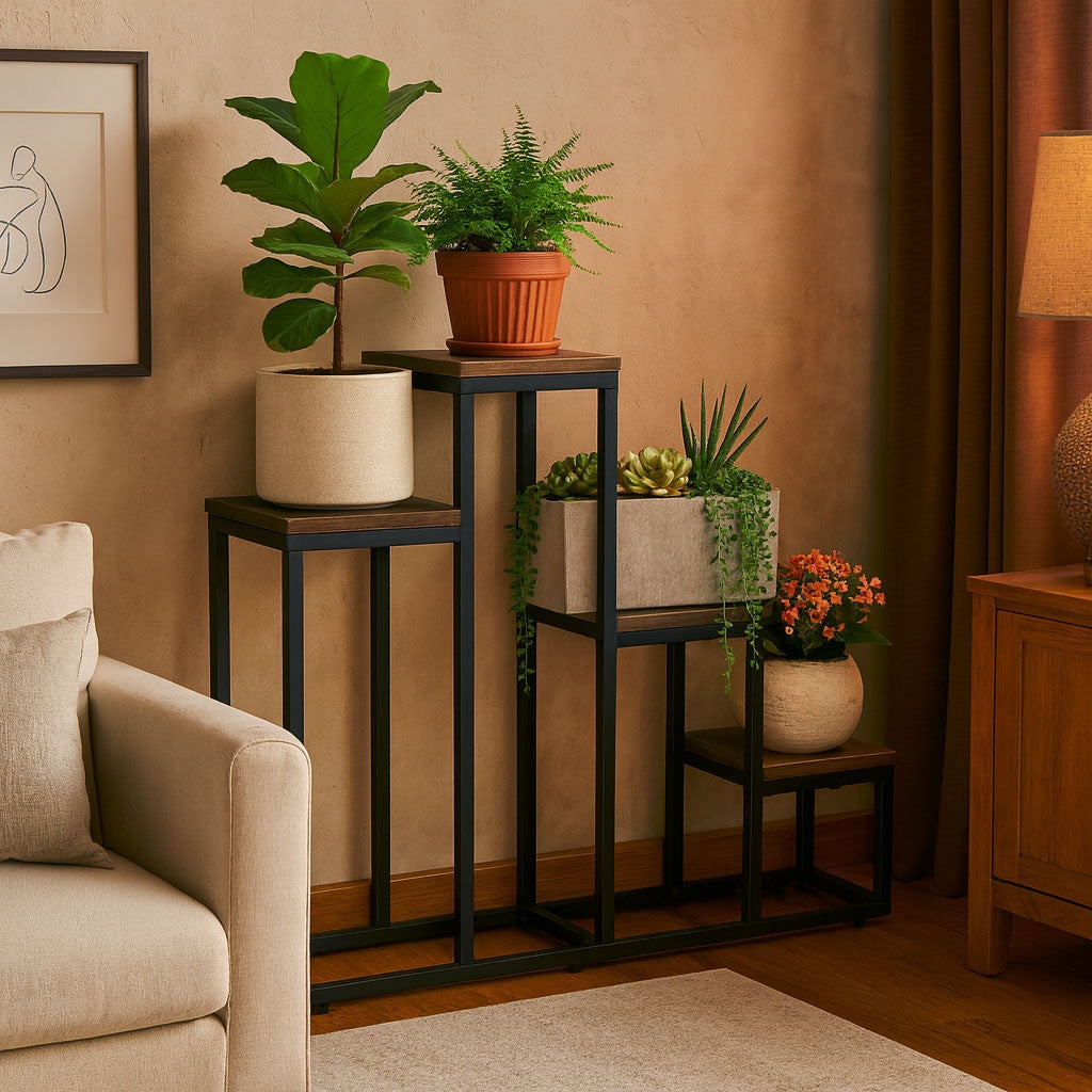 4-Tier Steel Plant Stand with Chipboard Shelves