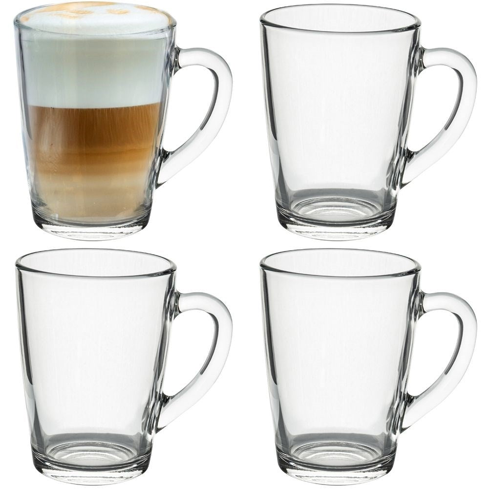 4 durable glasses with handles for coffee, tea and drinks