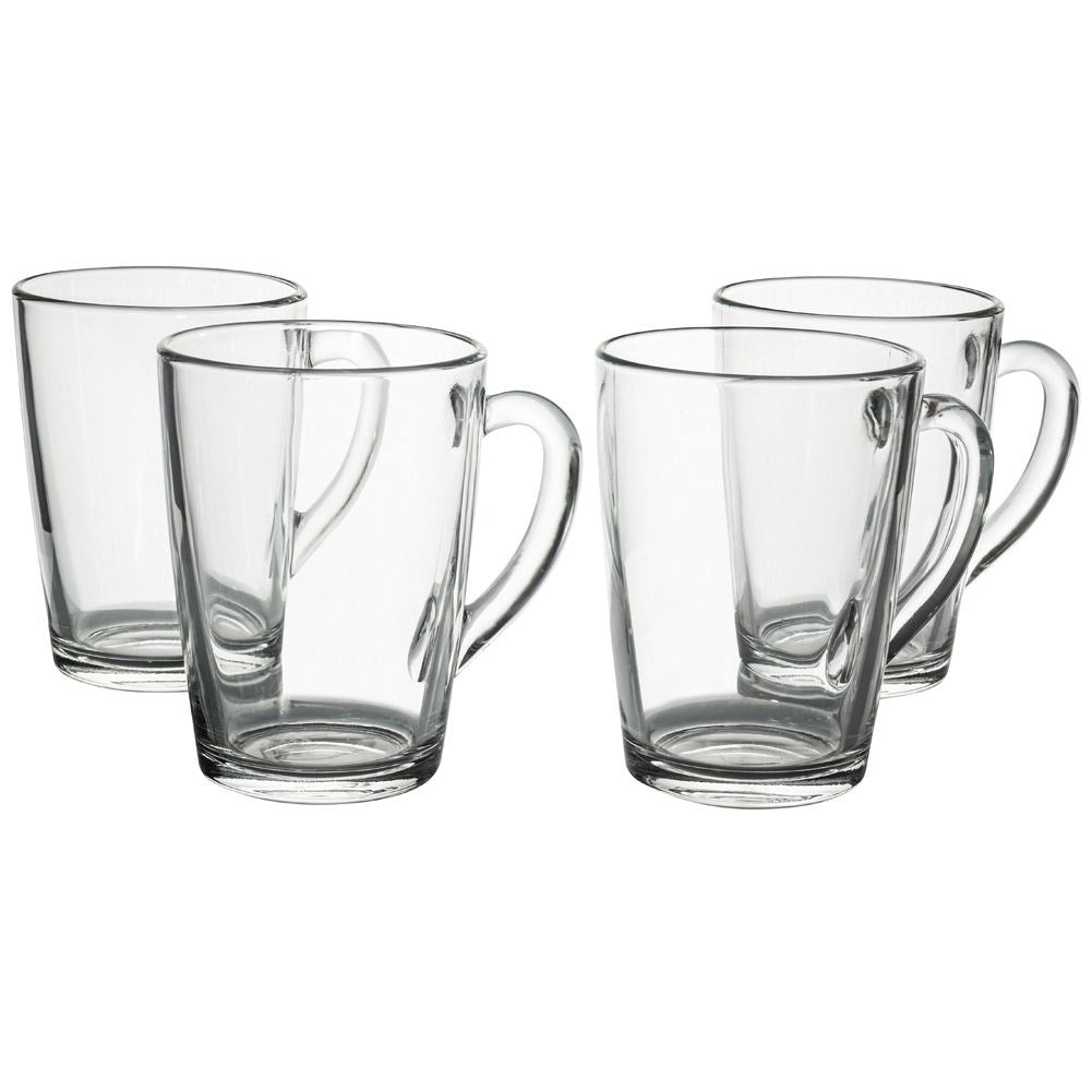 4 durable glasses with handles for coffee, tea and drinks