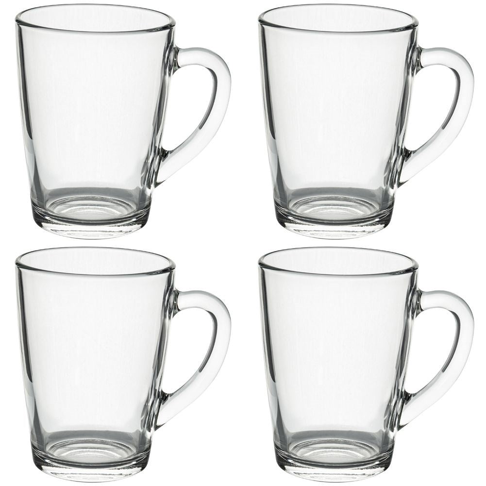 4 durable glasses with handles for coffee, tea and drinks