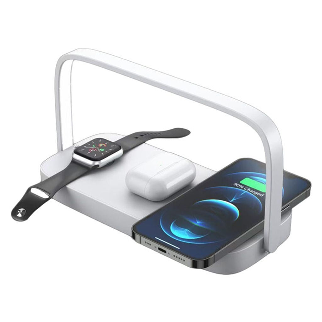 4-in-1 Wireless Charging Station with Night Light, 15W - White