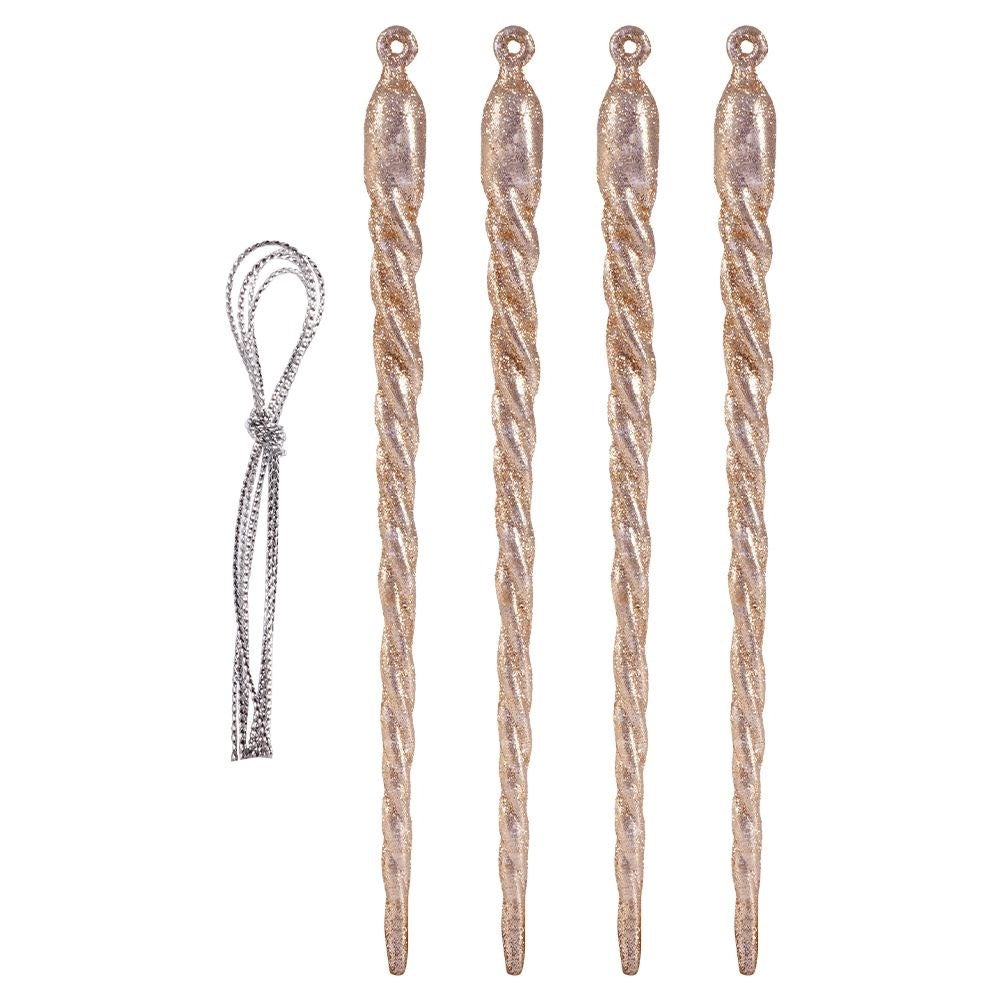 4 long acrylic Christmas tree ornaments with gold glitter