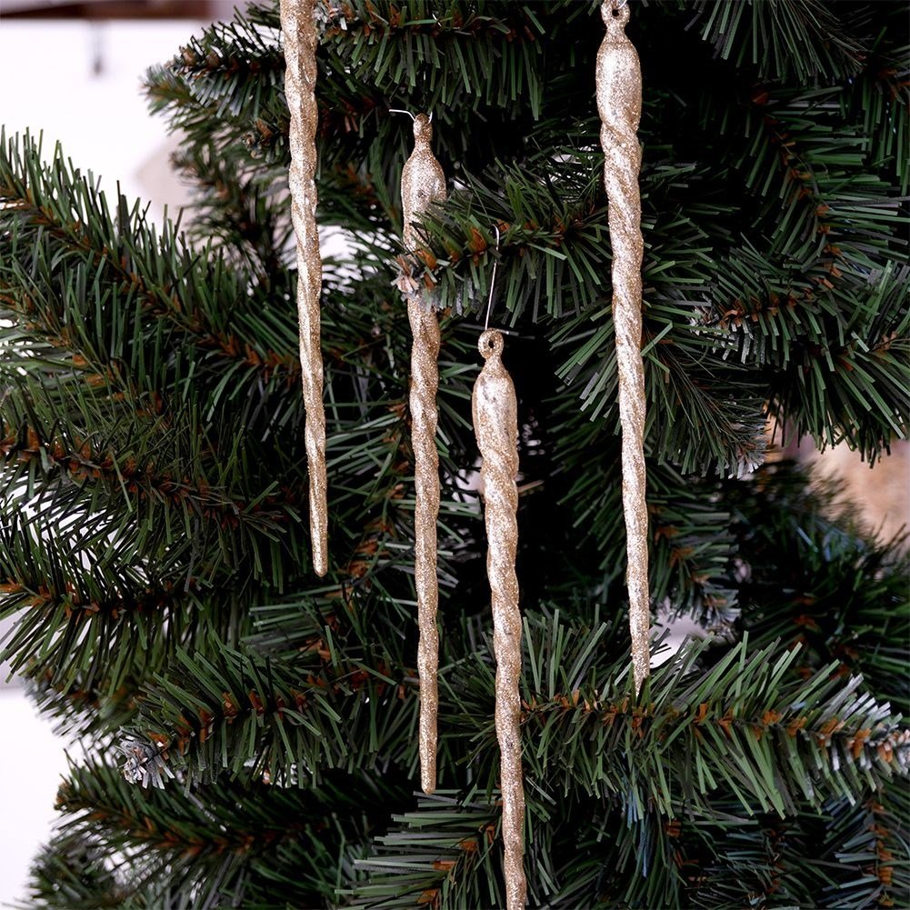 4 long acrylic Christmas tree ornaments with gold glitter