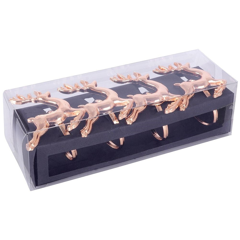 4 napkin rings in gold with reindeer, 4 cm diameter