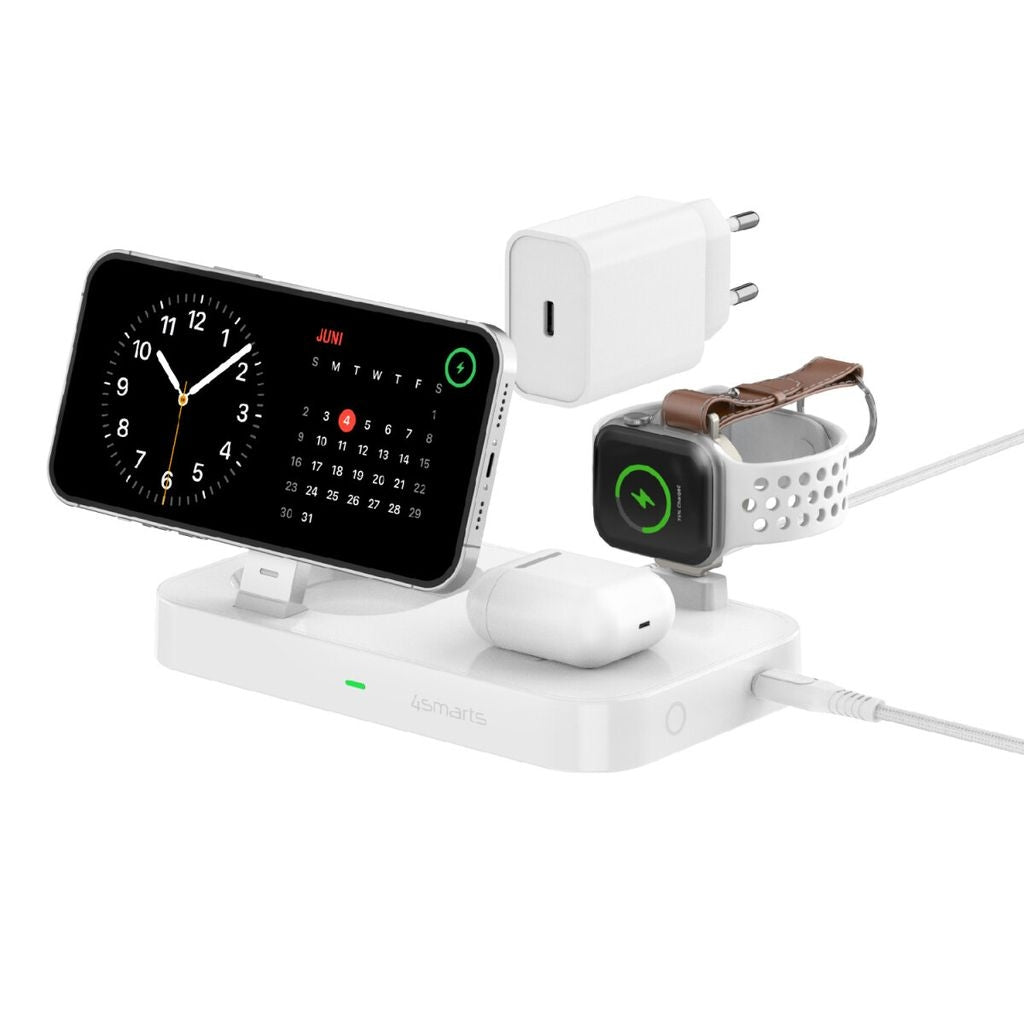 4smarts Qi2 Charging Station Trident for Smartphone / Apple Watch - White