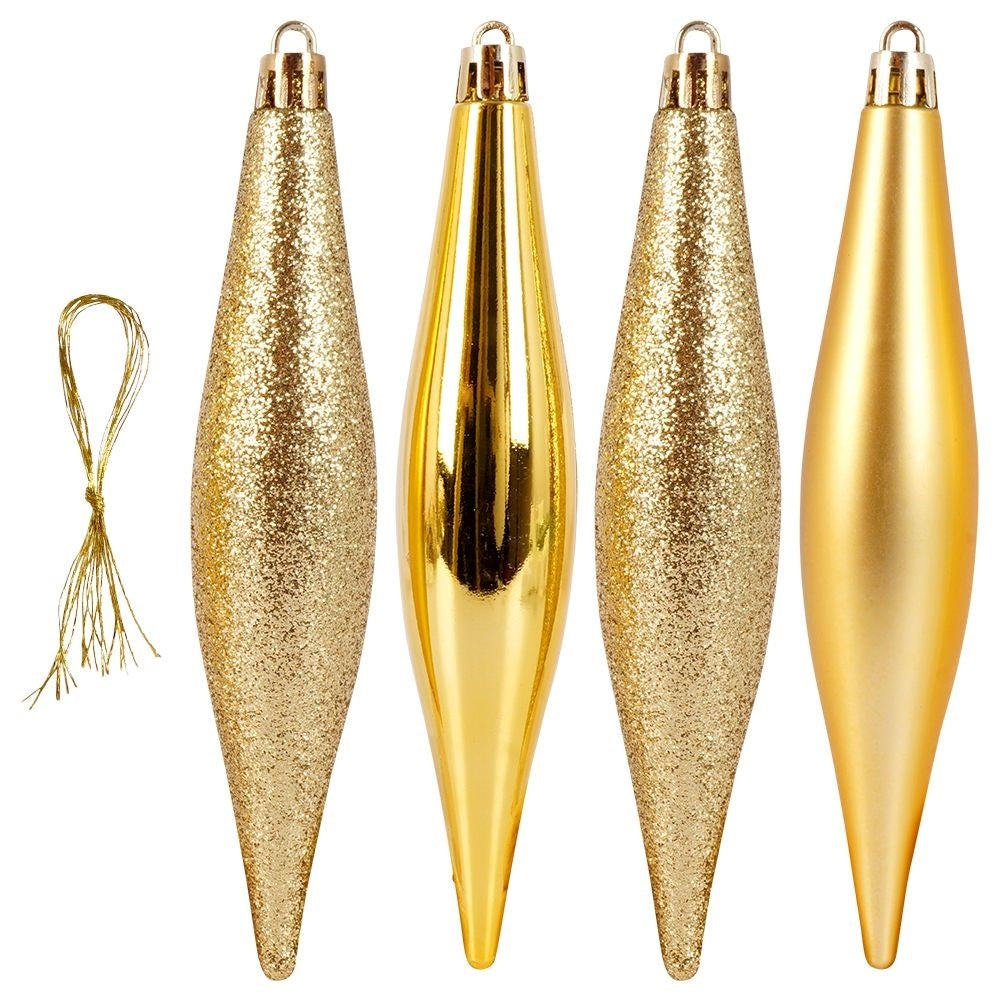 4 unbreakable icicle-shaped Christmas tree balls in gold