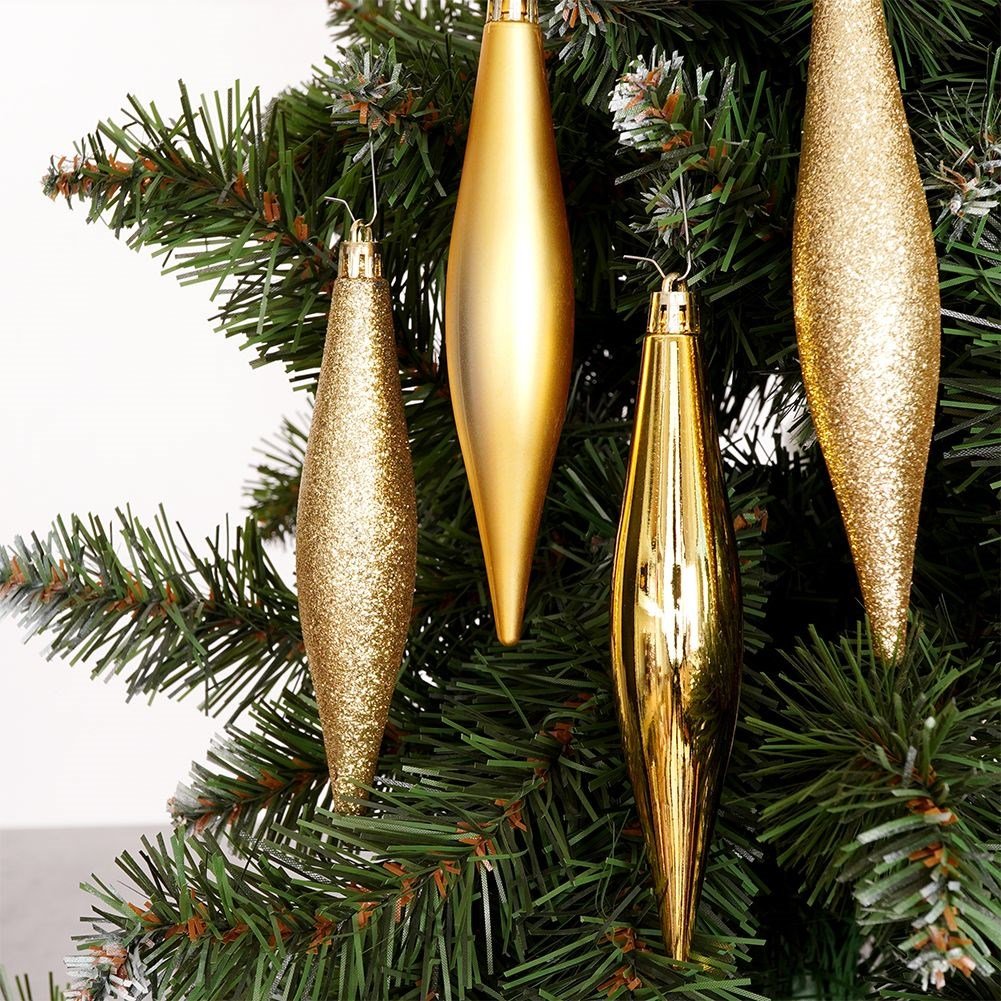 4 unbreakable icicle-shaped Christmas tree balls in gold